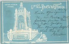 32457 W4952 Porta Westfalica 1900 Prägedruck Kaiser Wilhelm Denkmal Wappen