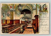 W8000 München Königl. Hofbräuhaus Innenaufnahme Hofbräuhaus 1902 Lithographie