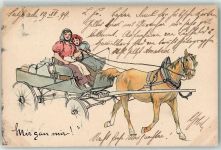 Pferdekutsche Landwirtschaft Lithographie AK Kutsche 1899 Gebrauchsspuren