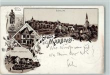 71672 W7142 Marbach am Neckar 1897 Gebrauchsspuren Gruss aus - Lithographie , schitter Denkmal und Haus, Cottaplatz , Ottmar Zieher