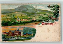 36115 W6414 Milseburg Lithographie / Künstlerkarte Gesamtansicht Gasthaus zum Bahnhof 2-Bildaufnahme