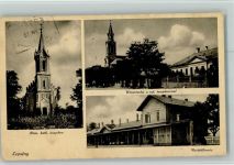Lepseny 1918 - Bahnhof , Vasutallomas, Templom AK
