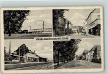 48565 W4430 Borghorst , Westf Gebrauchsspuren Bahnhof, Fabrik, Straßenpartien AK