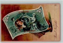 Neujahr - durchbrochene Papierwand AK Geldschein auf AK 1908 Lithographie / Prägedruck