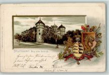 W7000 Stuttgart Lithographie Prägedruck Passepartout Das alte Schloss Wappen Passepartout Gebrauchsspuren