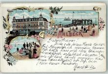 17375 O2111 Ahlbeck 1897 Lithographie Strand-Hotel Seesteg Strand