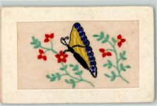 Seidenstickerei Blumen Schmetterling Passepartout AK Seide (gestickt) AK mit Stickerei
