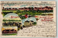 14913 O1700 Jüterbog 1901 Lithographie Schiessschulen-Kasernement Kanonen Offiziers-Casino Bahnhof