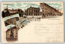 86150 W8900 Augsburg , Bay 1899 Lithographie Schloss Wöllenburg Theater Hotel `s Mohren u. Fuggerhaus Justizpalast Herculesbrunnen Ottmar Zieher