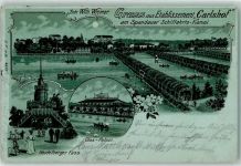 10115 W1000 Spandau 1902 Lithographie / Mondschein Etablissement Carlshof am Spandauer Schiffahrts-Kanal Inh Wilh. Wiemer Heidelberger Fass Glas-Palast