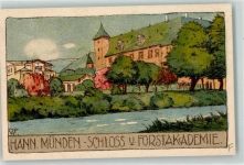 34346 W3510 Hann. Münden Lithographie Schloss u. Forstakademie