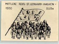 W5100 Aachen Mittlere Reife St. Leonhard SU 2a 1950 Gruppenfoto Fahne Surrealismus