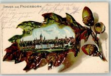 33098 W4790 Paderborn Gebrauchsspuren Prägedruck Eichenblatt Eichel Paderborn Bahnpoststempel Litho