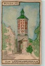 86150 W8900 Augsburg , Bay 1914 - Handgemalt Wertachbaumertor Privatganzsache