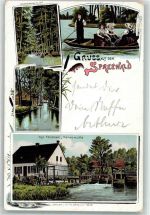 03222 O7543 Lehde b Lübbenau 1905 Lithographie Kgl. Försterei Kannomühle Tracht