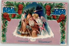Brauner Mantel Engel Tannenzapfen Weihnachtsmann 1906 Lithographie / Prägedruck