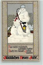 Neujahr Pfeife AK Schneemann Lithographie / Prägedruck