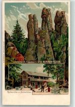 O8805 Kurort Jonsdorf Lausitzer Gebirge Nonnenfelsen Restaurant sign. P.P. Verlag Schwenke Berggesicht 1899 Lithographie / Künstlerkarte