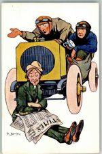 Serie 632-6 sign. John K. Zeitung lesen Auto Humor BKW Künstlerkarte