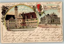 86150 W8900 Augsburg , Bay 1900 Lithographie Sieges- Denkmal Saalbau Regierung