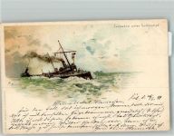 Torpedos unter Volldampf sign. A.H. Marine 1899 Lithographie / Künstlerkarte