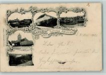 06542 O4702 Allstedt 1900 - Gruss aus - Schloss, Gasthof, Gestüt AK Barock Ornamente