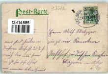75223 W7532 Niefern 1907 Gebrauchsspuren Niefern-Burg Rathaus Kirche Gasthaus zur Kanne Kriegerdenkmal Lithographie Bahnpost Karlsruhe - Mühlacker Zug 1229