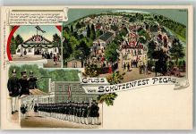 04523 O7220 Pegau Lithographie Pegauer Schützenfest Schützen-Lokal Schützen