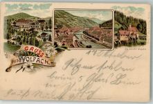 77709 W7620 Wolfach 1899 Gebrauchsspuren Lithographie Bad-Hotel St. Jacobs Kapelle Ottmar Zieher