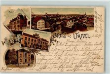 26316 W2930 Varel , Jadebusen 1898 Lithographie Post Landwirtschaftsschule Rathaus Kirche Windmühle Blumen Gruss