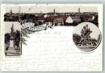 90762 W8510 Fürth , Bay 1897 Lithographie Vorläufer Druck 1890-1895 Kriegerdenkmal Kunstbrunnen