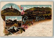 07768 O6906 Kahla , Thür 1901 Lithographie Schloß Hummelshain Fröhl. Wiederkunft Leuchtenburg