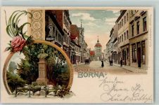 04552 O7200 Borna b Leipzig 1901 Lithographie Reichsstraße KönigsDenkmal Apotheke