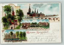 23777 W2444 Heringsdorf , Holst 1898 Lithographie Gruss aus - Landemann Hotel, Kirche , Kaiserbrücke AK