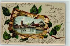 86150 W8900 Augsburg , Bay 1904 Prägedruck Oblatter-Wall Teich Schwäne Schwäne Lithographie