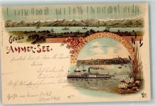 86911 W8918 Dießen a. Ammersee 1898 Lithographie Ammersee Bayer. Alpen Bayerdiessen Salondampfer Seerosen