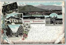 83022 W8200 Rosenheim , Oberbay 1898 Lithographie Loretto Allee Loretto Kapelle Bahnhofstraße Mittertor