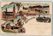 67240 Marienthal 1902 Lithographie Basilika Kapelle Gasthaus zur Glocke Kloster d. Karmeliterinnen