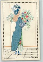 Frau Blumen Pfauenfeder August Patek Künstler