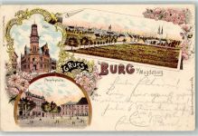 39288 O3270 Burg b Magdeburg 1897 Gebrauchsspuren Paradeplatz Post Lithographie