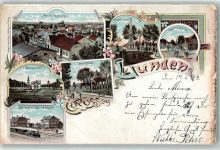 25774 W2247 Lunden , Holst 1898 Lithographie Gänsemarkt Bahnhof Bahnhof-Hotel Marktstrasse Kriegerdenkmal