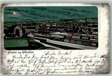08412 O9620 Werdau , Sachs 1901 Lithographie / Mondschein Bahnhof Eisenbahn Fabrik Mond