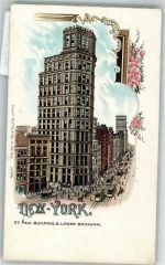 New York City Lithographie St. Paul Building Lower Brodway