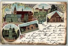 39261 O3400 Zerbst 1898 Lithographie Markt Rathaus Schloß Kriegerdenkmal Bauschule