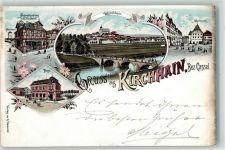 35274 W3575 Kirchhain 1899 Lithographie Fahrradhandlung Post Marktplatz