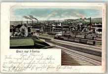 08412 O9620 Werdau , Sachs 1900 Lithographie Bahnhof Regenbogen