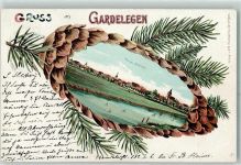 39638 O3570 Gardelegen Lithographie Tannenzapfen Tannenzweig