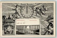 08491 O9804 Netzschkau 1910 - Göltzschtalbrücke Engel Uhr Glocken Neujahreskarte
