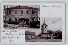 Nechanice Nechanitz Gebrauchsspuren Boharny Kirche Schule Ort lt. Stempel