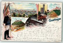 37073 W3400 Göttingen , Niedersachs 1897 Lithographie Bahnhof Offizier Flagge Bismarckturm Plesse